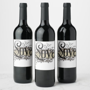 Étiquette Pour Bouteilles De Vin Ornement de cadre vintage et amour