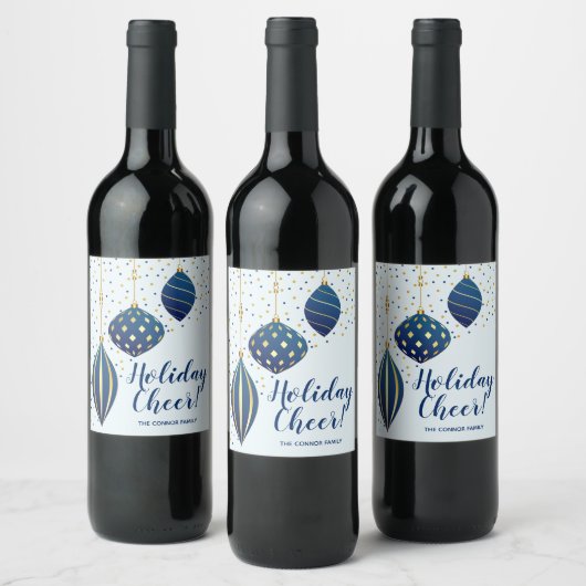 Étiquette Pour Bouteilles De Vin Ornements de Noël en or bleu Dots (Bouteilles)