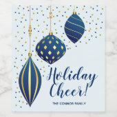 Étiquette Pour Bouteilles De Vin Ornements de Noël en or bleu Dots (Étiquettes simples)