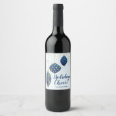 Étiquette Pour Bouteilles De Vin Ornements de Noël en or bleu Dots (Devant)