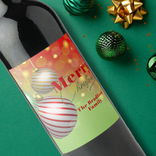 Étiquette Pour Bouteilles De Vin Ornements de Noël Festin rayés Rouge Vert Or