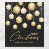 Étiquette Pour Bouteilles De Vin Ornements de Noël sur un cadeau d'affaires noir (Étiquettes simples)