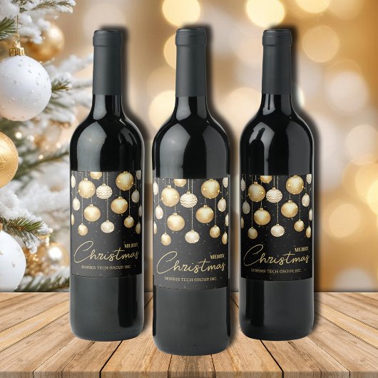 Étiquette Pour Bouteilles De Vin Ornements de Noël sur un cadeau d'affaires noir