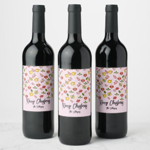 Étiquette Pour Bouteilles De Vin Ornements de Noël Verdure festive Rose