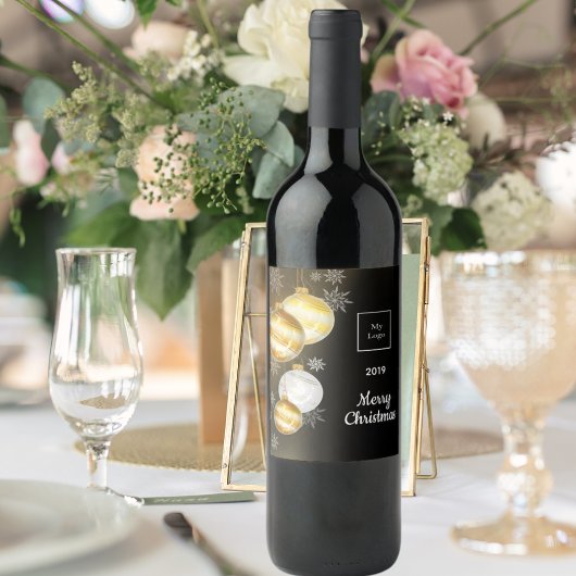 Étiquette Pour Bouteilles De Vin Ornements en or noir entreprise affaires Noël