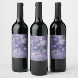 Étiquette Pour Bouteilles De Vin Ornements Joyeux sapin de Noël Purple Holiday