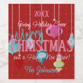 Étiquette Pour Bouteilles De Vin Ornements rétro Joyeux Noël rouge (Étiquettes simples)