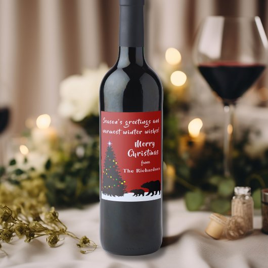 Étiquette Pour Bouteilles De Vin Ours de Noël modernes