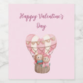 Étiquette Pour Bouteilles De Vin Ours en peluche de la Saint-Valentin rose montgolf (Étiquettes simples)