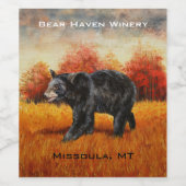 Étiquette Pour Bouteilles De Vin Ours noir en forêt d'automne (Étiquettes simples)