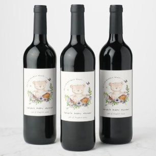 Étiquette Pour Bouteilles De Vin Ours Teddy Mignonne Dans Panier Fleur Baby shower