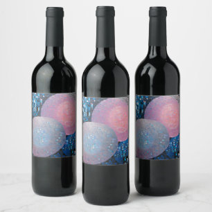 Étiquette Pour Bouteilles De Vin Ovales opulents : Tons de bleu et de rose en Abstr