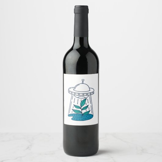 Étiquette Pour Bouteilles De Vin OVNI Alien (Devant)