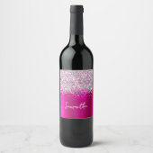 Étiquette Pour Bouteilles De Vin Pailleté Argent Rose Chaud Nom de Script Glam (Devant)