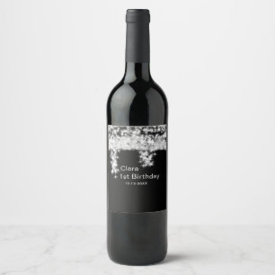 Étiquette Pour Bouteilles De Vin Pailletterie noire argent ajouter nom date de nais