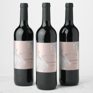 Étiquette Pour Bouteilles De Vin Paillettes argentées gouttes, robe rose gold Sweet