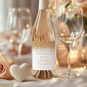 Étiquette Pour Bouteilles De Vin Paillettes dorées de fiançailles glamour