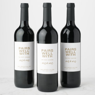 Étiquette Pour Bouteilles De Vin Paire Bien Avec La Maman Minimaliste La Plus Aiman