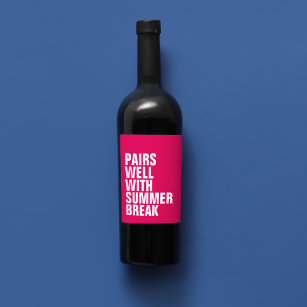 Étiquette Pour Bouteilles De Vin Paire bien avec l'été drôle rose