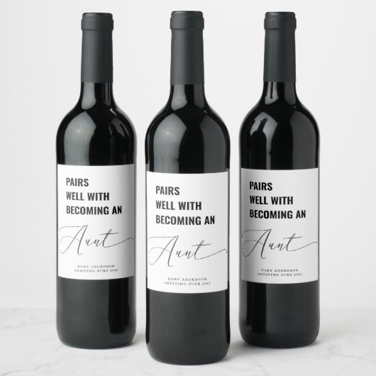 Étiquette Pour Bouteilles De Vin Pairs Well With Baby Announcement Aunt (Bouteilles)