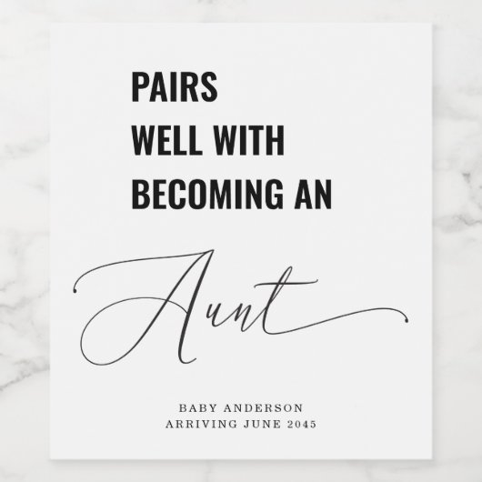 Étiquette Pour Bouteilles De Vin Pairs Well With Baby Announcement Aunt (Étiquettes simples)