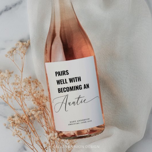 Étiquette Pour Bouteilles De Vin Pairs Well With Baby Announcement Auntie