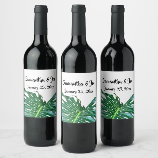 Étiquette Pour Bouteilles De Vin Palm Leaf, feuillage tropical, forêt tropicale (Bouteilles)