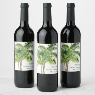 Étiquette Pour Bouteilles De Vin Palme de jungle aquarelle tropicale