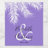 Étiquette Pour Bouteilles De Vin Palmes blanches sur Mariage Arrière - plan violet (Étiquettes simples)