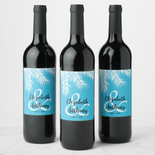 Étiquette Pour Bouteilles De Vin Palmes sur Mariage bleu