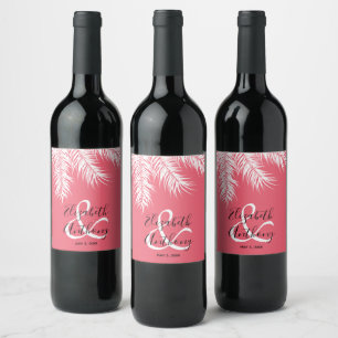 Étiquette Pour Bouteilles De Vin Palmes sur Mariage rose chaud