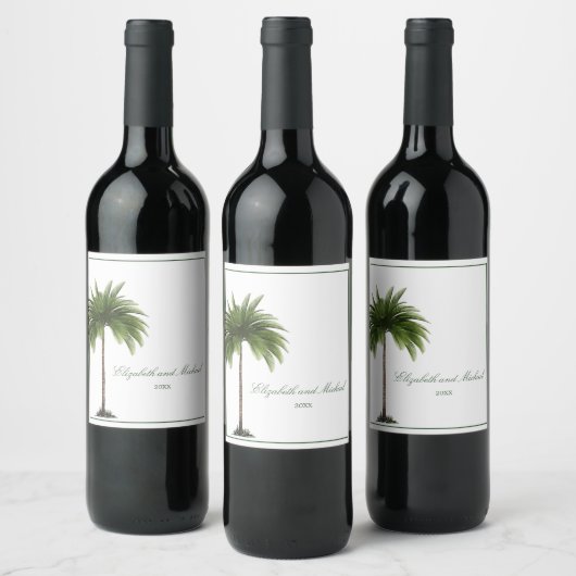 Étiquette Pour Bouteilles De Vin Palmier mariage Vert Simple (Bouteilles)