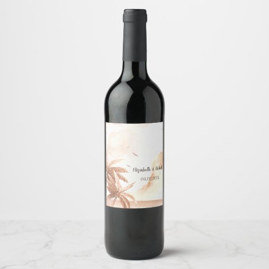 Étiquette Pour Bouteilles De Vin Palmier Tropical Rustique (Devant)