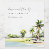 Étiquette Pour Bouteilles De Vin Palmiers côtiers tropicaux Mariage d'aquarelle (Étiquettes simples)