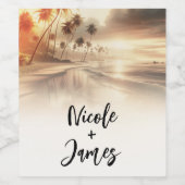 Étiquette Pour Bouteilles De Vin Palmiers & Orange Sunset Beach Mariage (Étiquettes simples)