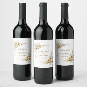 Étiquette Pour Bouteilles De Vin Pampas herbe boho élégant Mariage tropical