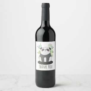 Étiquette Pour Bouteilles De Vin Panda noir et blanc mignonne en Bambou