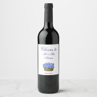 Étiquette Pour Bouteilles De Vin Panier de fleurs d'hortensia bleue Faveur de maria