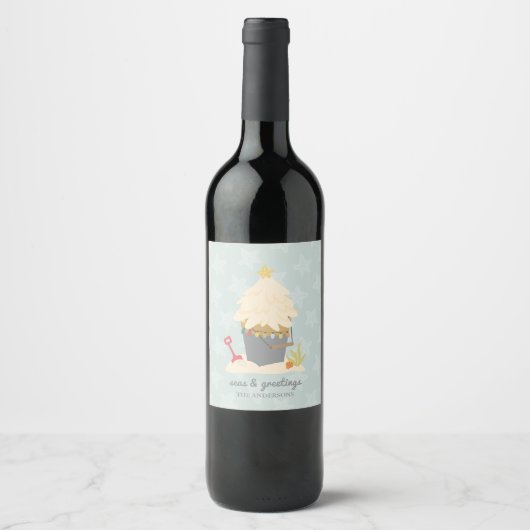 Étiquette Pour Bouteilles De Vin Panier de sable de Noël de plage (Devant)