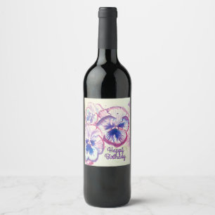 Étiquette Pour Bouteilles De Vin Pansies Pansy Fleur violet Rose floral