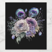 Étiquette Pour Bouteilles De Vin Paon Noir Élégant Floral (Étiquettes simples)