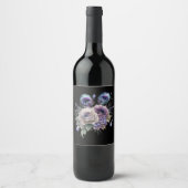 Étiquette Pour Bouteilles De Vin Paon Noir Élégant Floral (Devant)