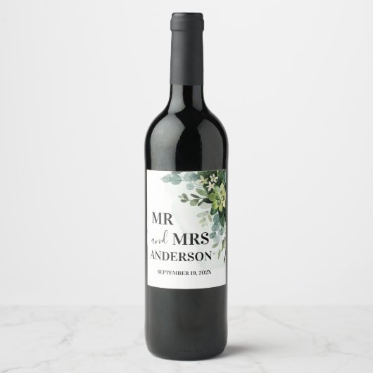 Étiquette Pour Bouteilles De Vin Pape végétale douce Mariage Succulente Florale (Devant)
