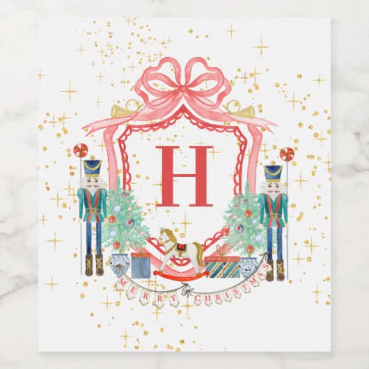 Étiquette Pour Bouteilles De Vin Papier Carré Monogram Christmas Nutcracker Crest (Étiquettes simples)
