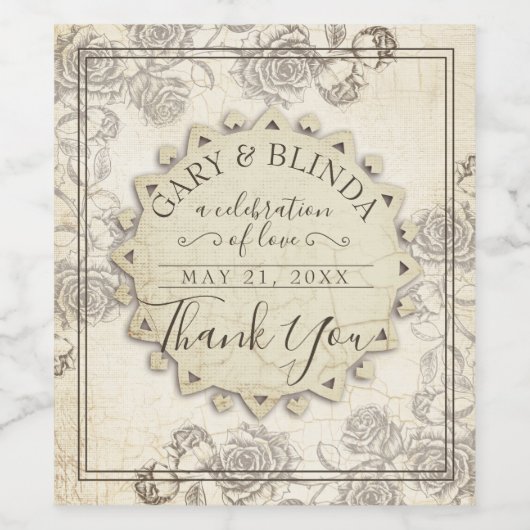 Étiquette Pour Bouteilles De Vin Papier vieilli classique rose mariage faveur boute (Étiquettes simples)
