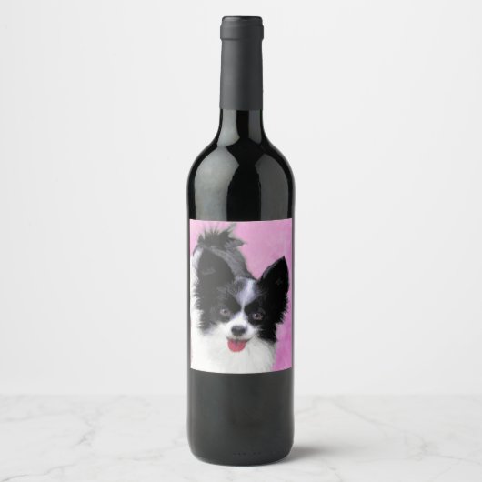 Étiquette Pour Bouteilles De Vin Papillon (blanc et noir) Peinture - Chien Art (Devant)