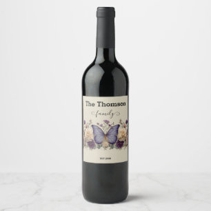 Étiquette Pour Bouteilles De Vin Papillon Bleu Vintage avec Fleurs pour Famille