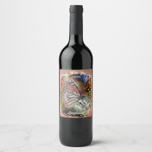 Étiquette Pour Bouteilles De Vin Papillon d'anniversaire (Devant)