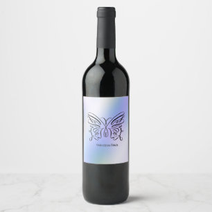 Étiquette Pour Bouteilles De Vin Papillon de dessin moderne bleu Holographie