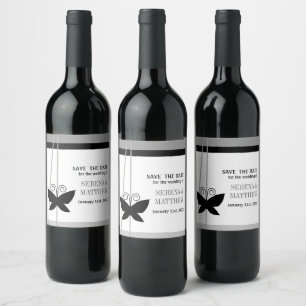Étiquette Pour Bouteilles De Vin Papillon noir Enregistrer la date